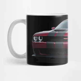 Blazing Passion: RED Dodge Challenger Fiery Full Body Posterize Car Design Mug